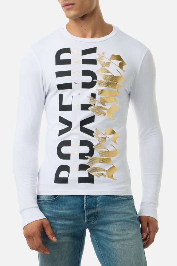 T-Shirt Bianca E Oro A Manica Lunga Con Stampe