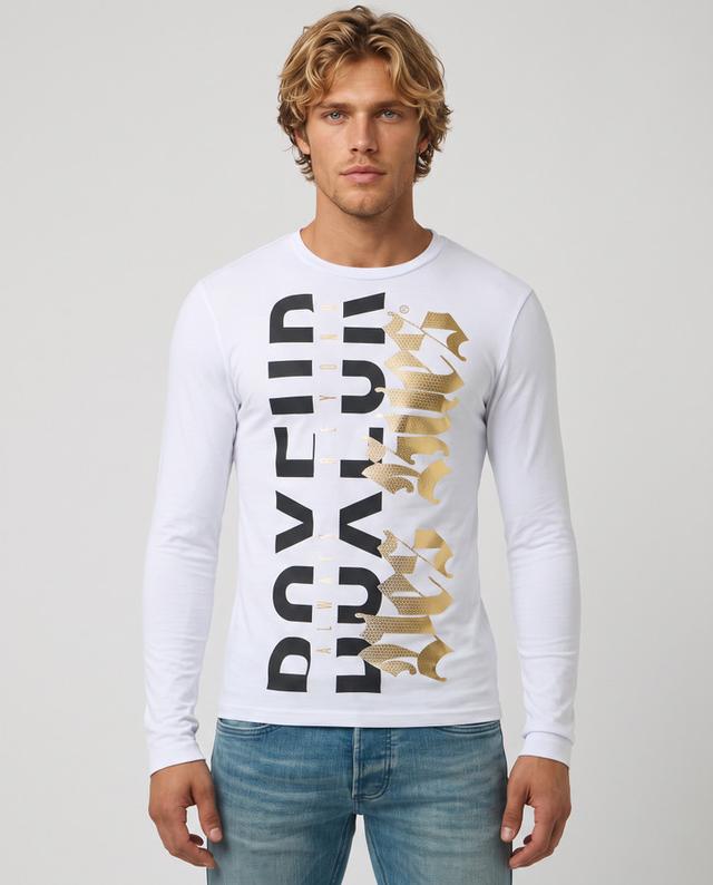 T-Shirt Bianca E Oro A Manica Lunga Con Stampe