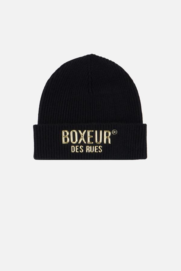Black Basic Beanie With Gold Logo Black-Gold