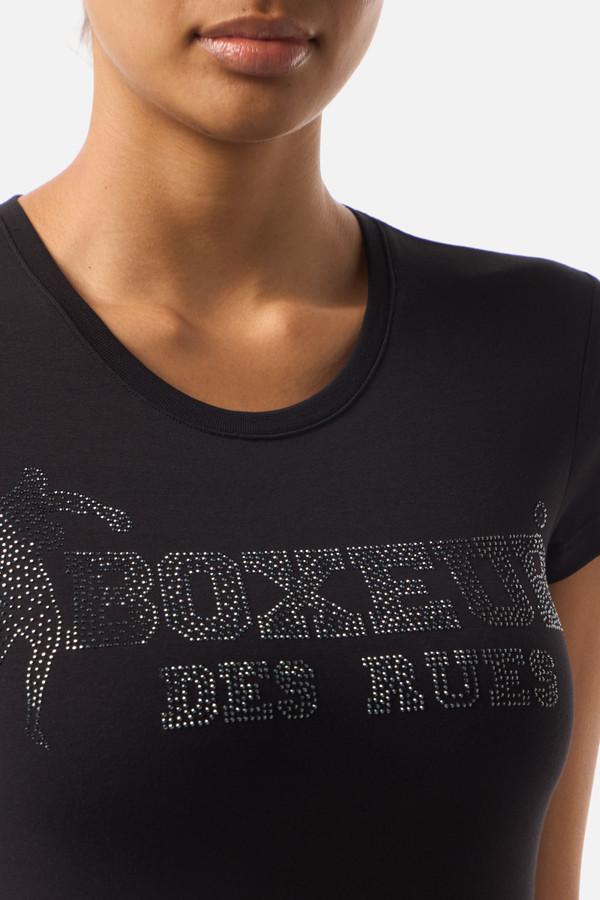 T-Shirt Nera Con Strass Black
