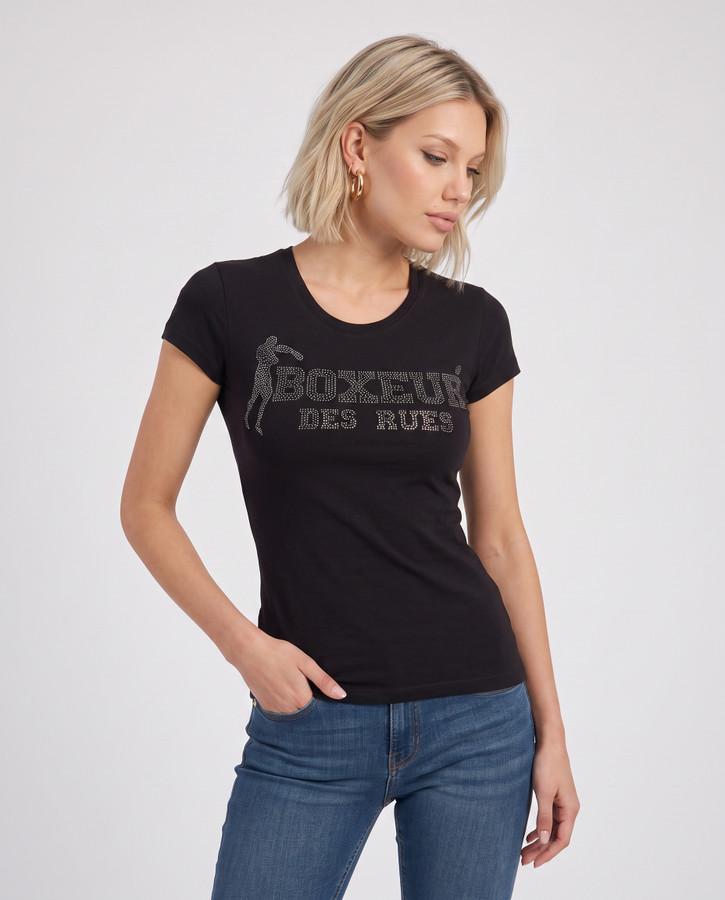 T-Shirt Nera Con Strass Black