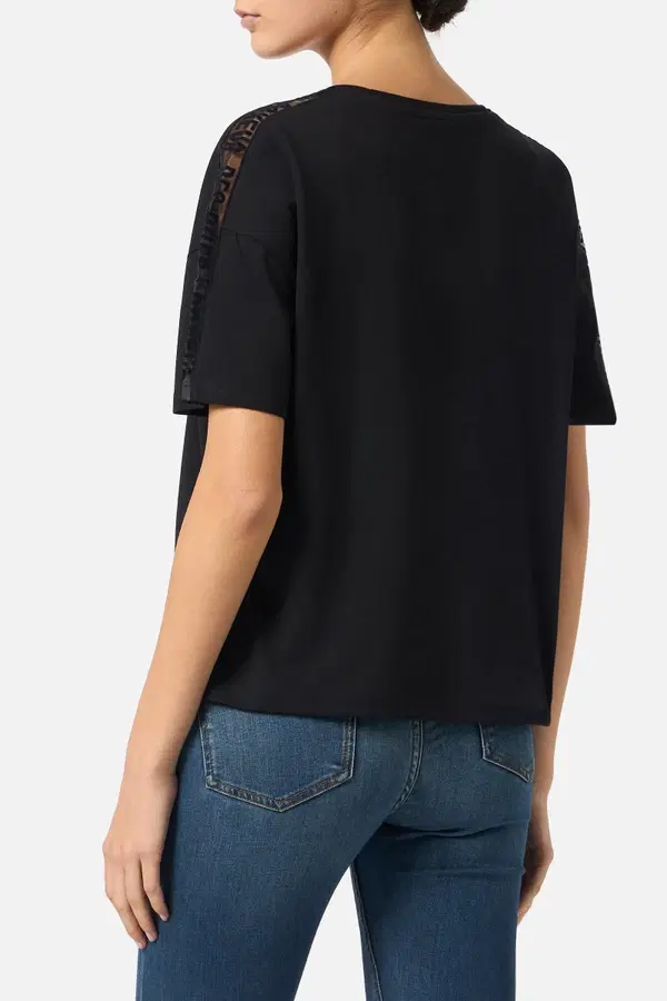 Black Short Sleeve T-Shirt With Transparent Inserts Black