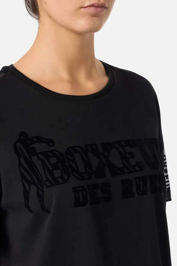 Black Short Sleeve T-Shirt With Transparent Inserts Black
