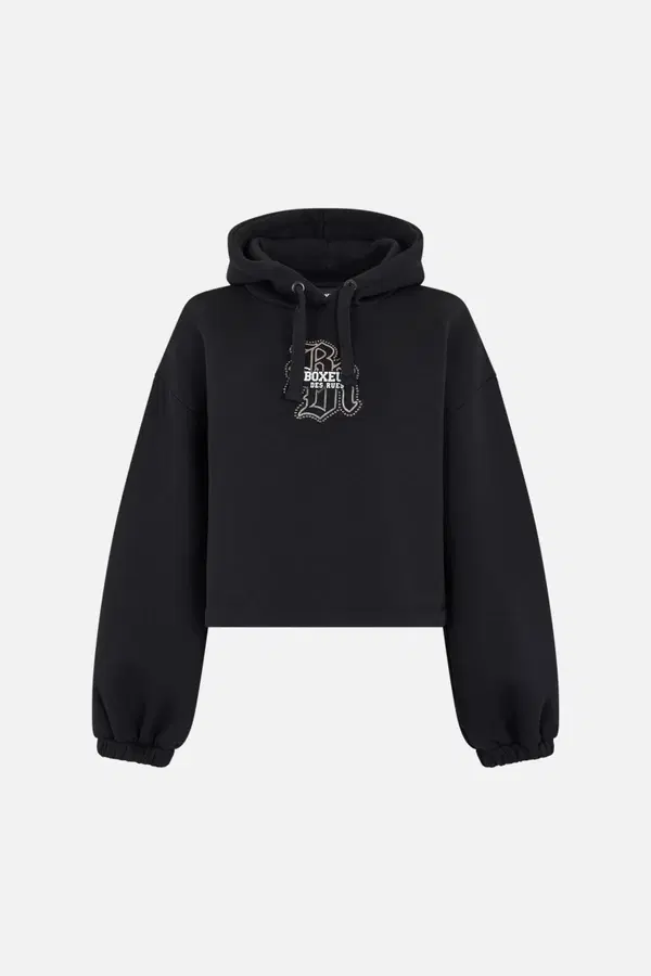 Black Cropped Zip Sweatshirt With Inserts Black