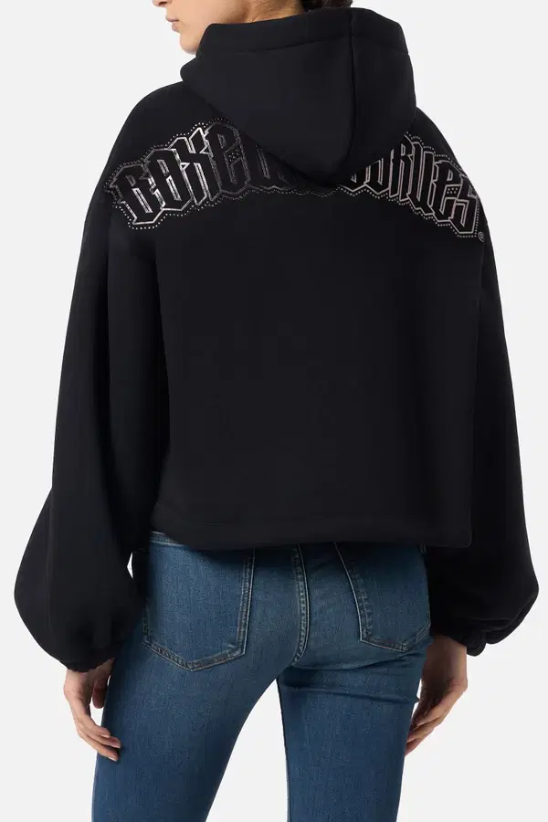 Black Cropped Zip Sweatshirt With Inserts Black