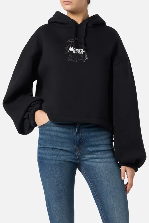 Black Cropped Zip Sweatshirt With Inserts Black