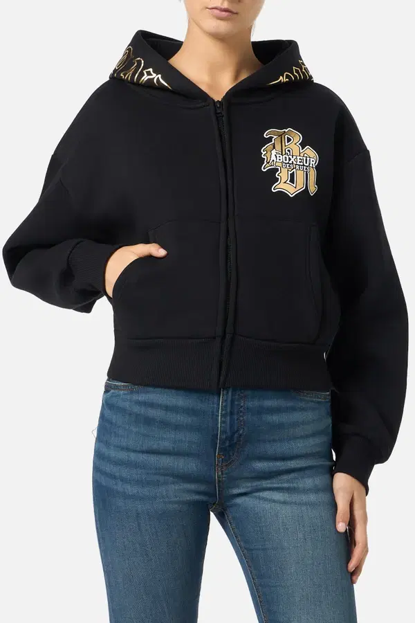 Black-Gold Cropped Gothic Sweatshirt Black-Gold