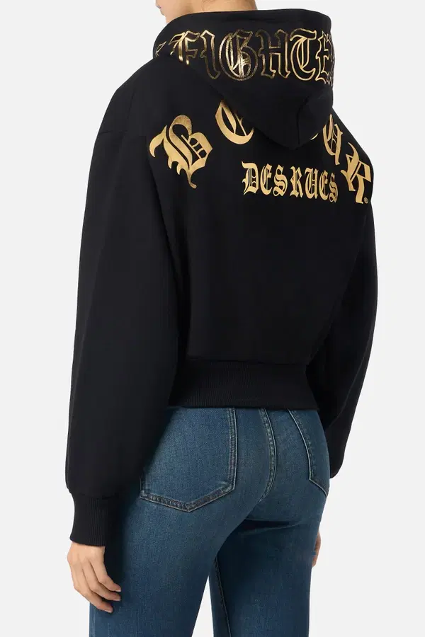 Black-Gold Cropped Gothic Sweatshirt Black-Gold