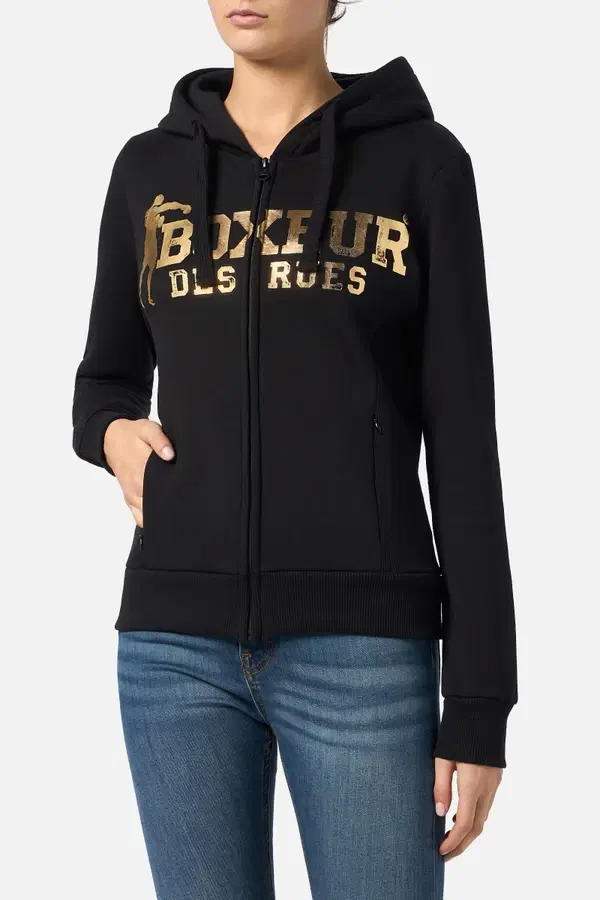 Black-Gold Zip Hoodie With Logo Black-Gold