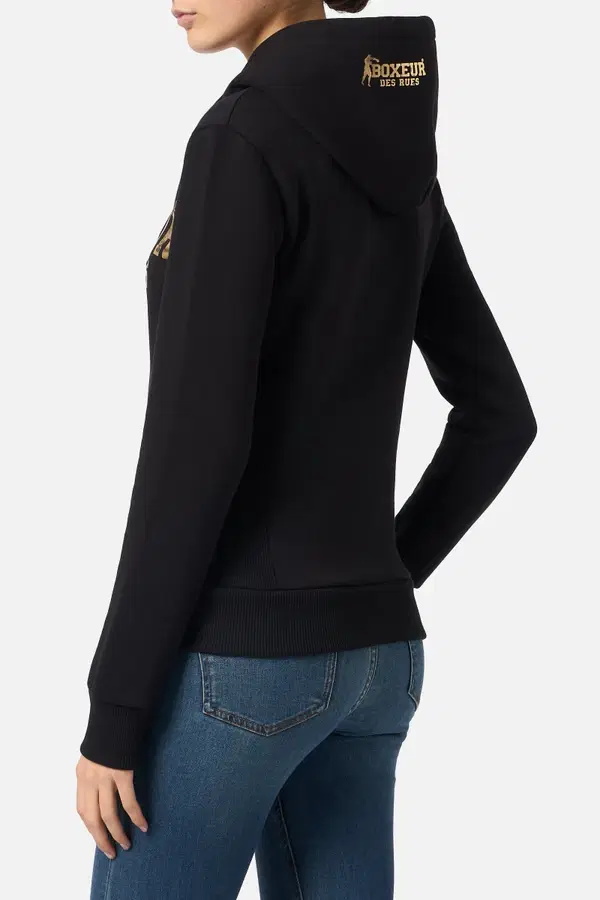 Black-Gold Zip Hoodie With Logo Black-Gold