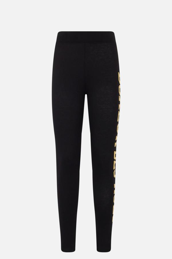 Black Basic Leggings With Front Logo Gold Black-Gold