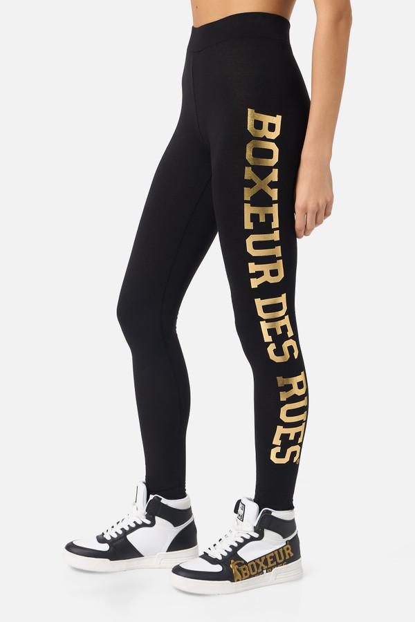 Black Basic Leggings With Front Logo Gold Black-Gold
