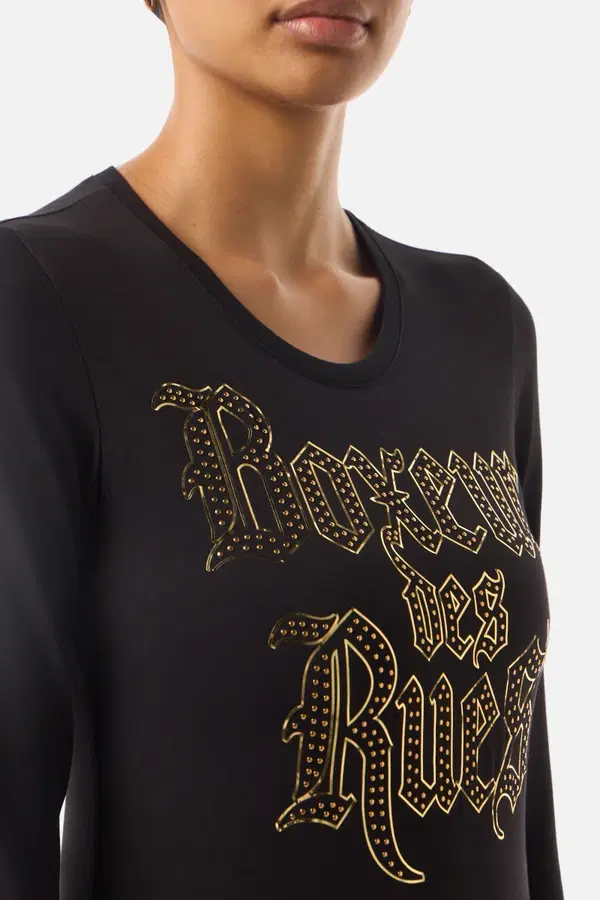 T-Shirt Manica Lunga Graficata Nera E Oro