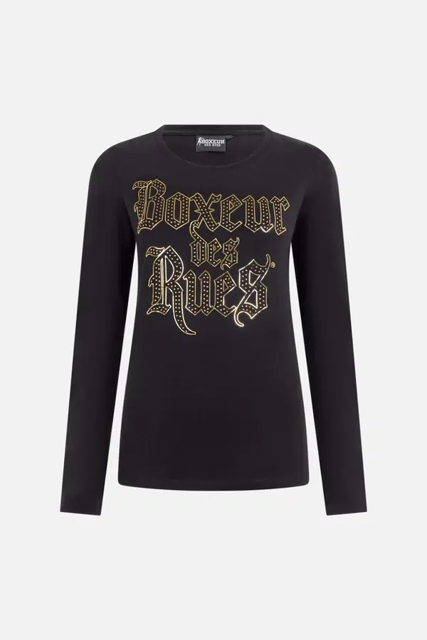 T-Shirt Manica Lunga Graficata Nera E Oro