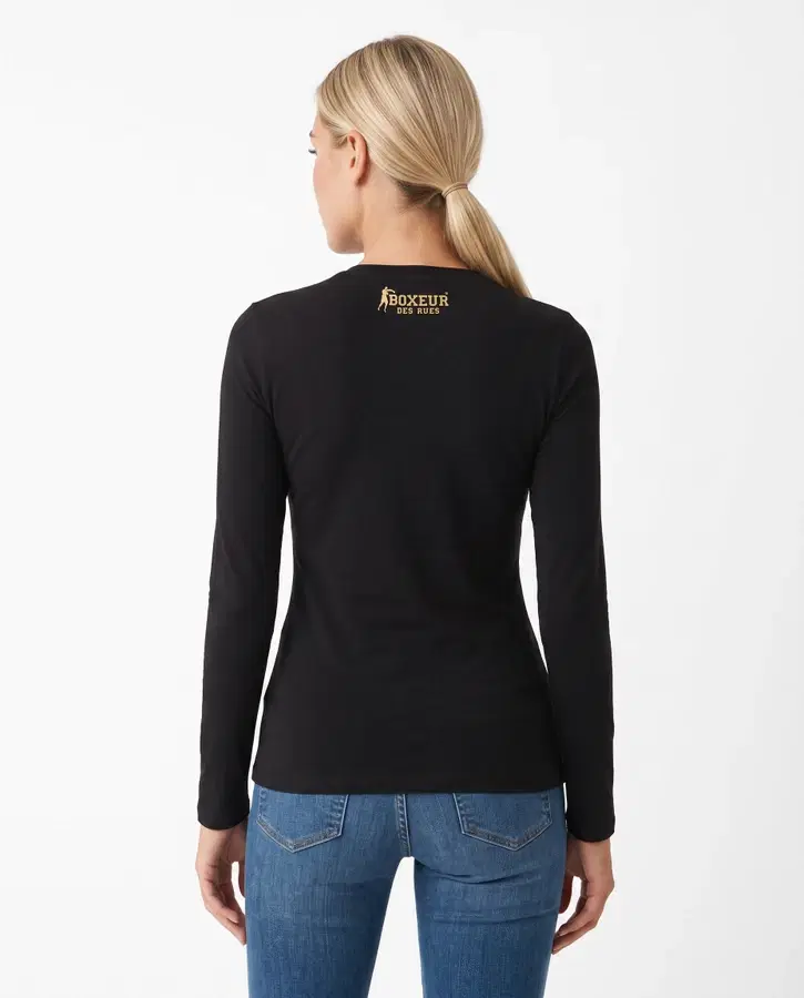 T-Shirt Manica Lunga Graficata Nera E Oro