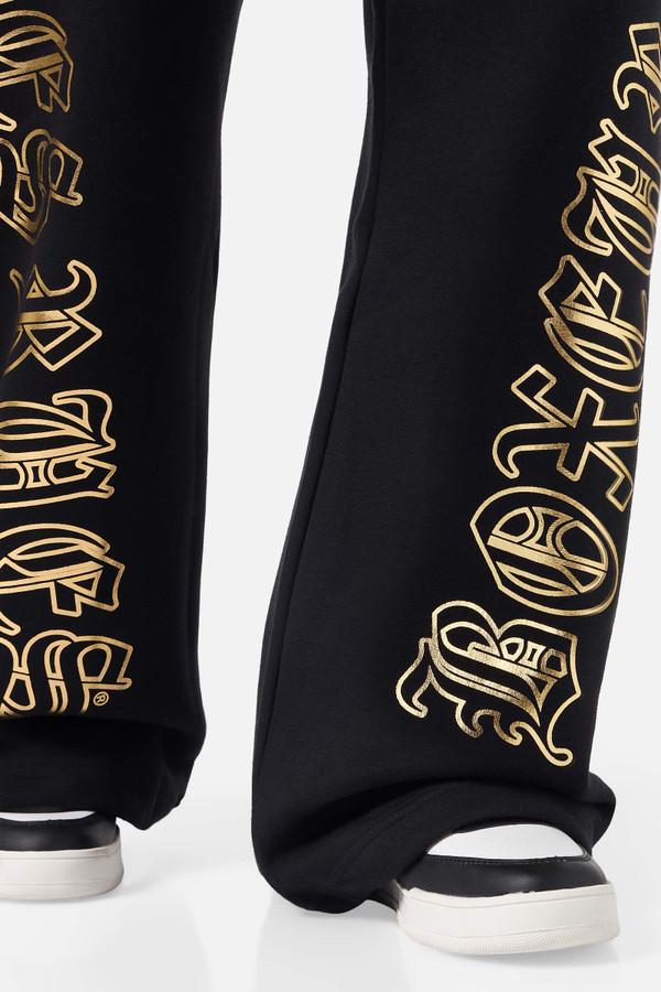 Black Flare Gothic Long Pant Black-Gold