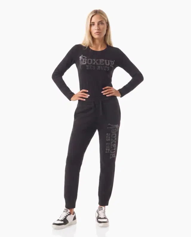 Black Long Pant With Rhinestone Black
