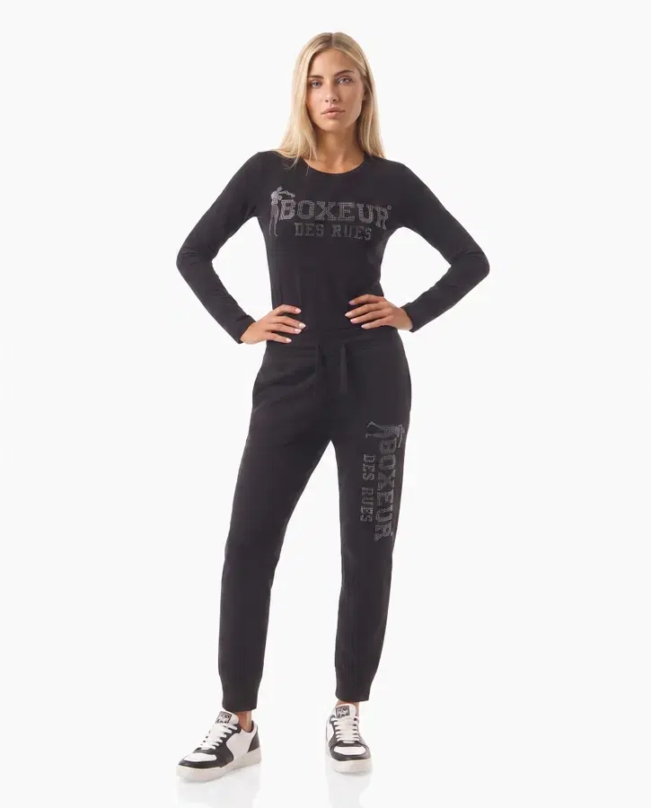 Black Long Pant With Rhinestone Black